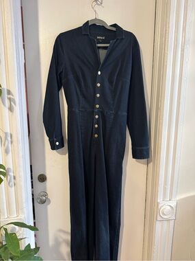 Mixed by Nasrin- Denim Button-Front Long Jumpsuit